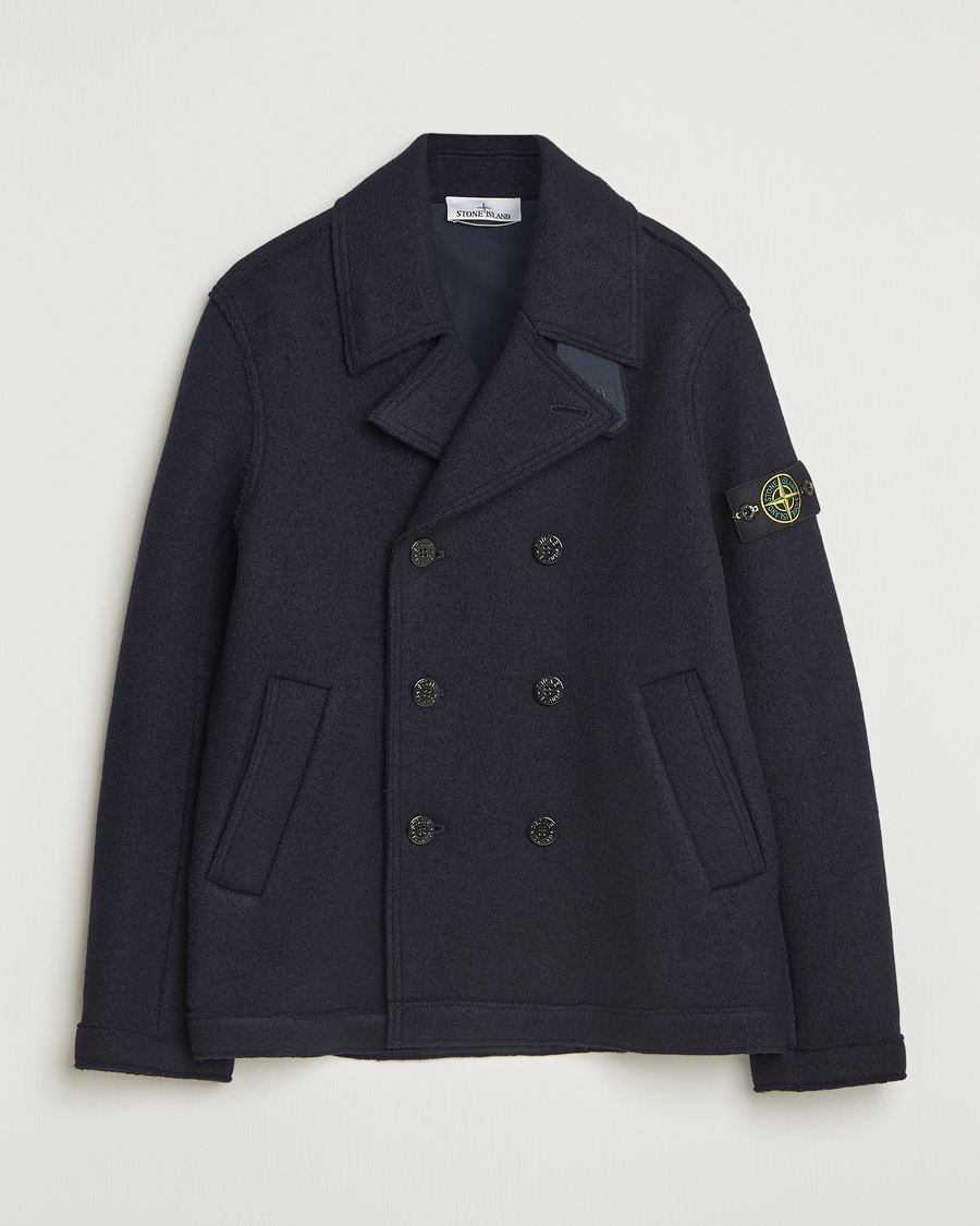 Mies | Takit | Stone Island | Double Breasted Felted Wool Peacoat Navy