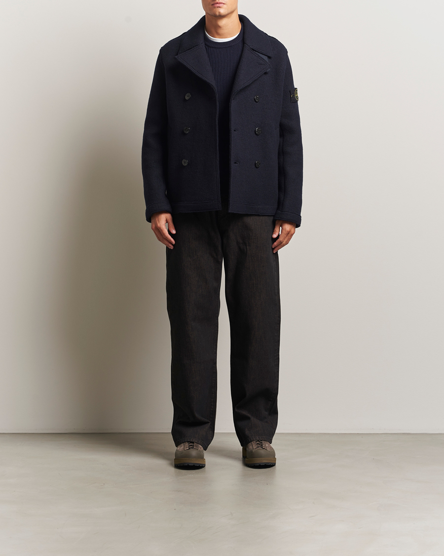 Mies | Takit | Stone Island | Double Breasted Felted Wool Peacoat Navy