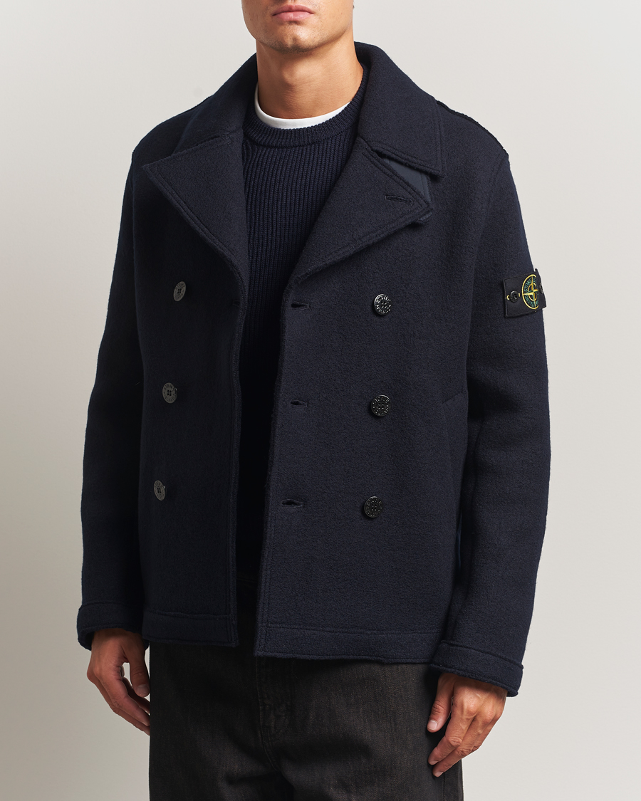 Mies | Takit | Stone Island | Double Breasted Felted Wool Peacoat Navy