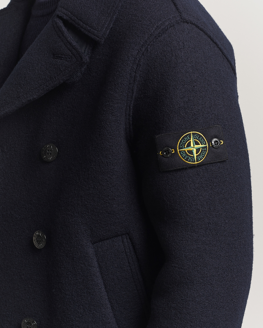 Mies | Takit | Stone Island | Double Breasted Felted Wool Peacoat Navy