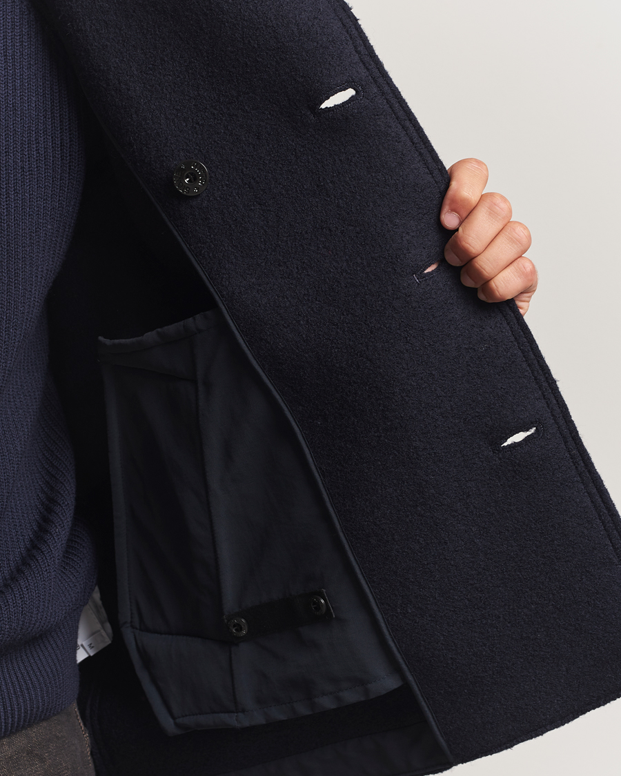 Mies | Takit | Stone Island | Double Breasted Felted Wool Peacoat Navy