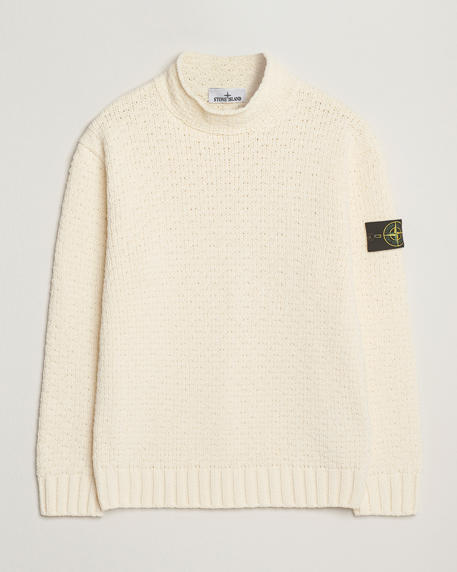 Mies | Puserot | Stone Island | Cotton Chenille Knitted Mock Neck Ivory