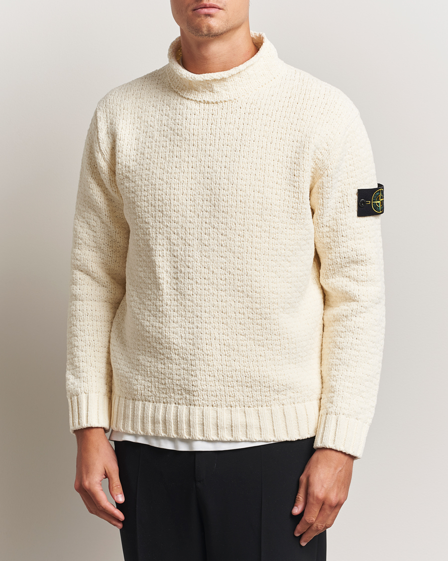 Mies | Puserot | Stone Island | Cotton Chenille Knitted Mock Neck Ivory
