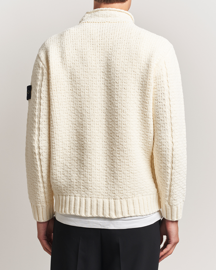 Mies | Puserot | Stone Island | Cotton Chenille Knitted Mock Neck Ivory