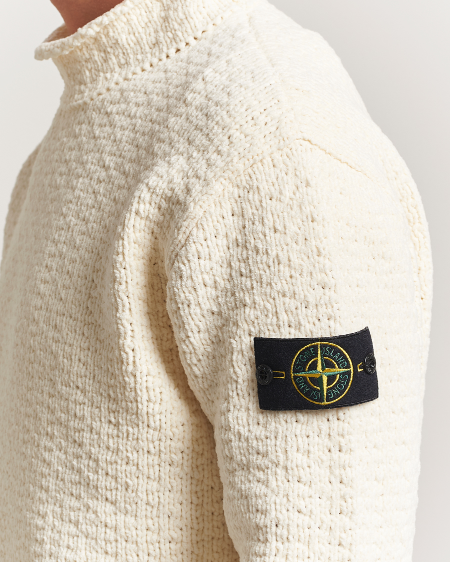 Mies | Puserot | Stone Island | Cotton Chenille Knitted Mock Neck Ivory