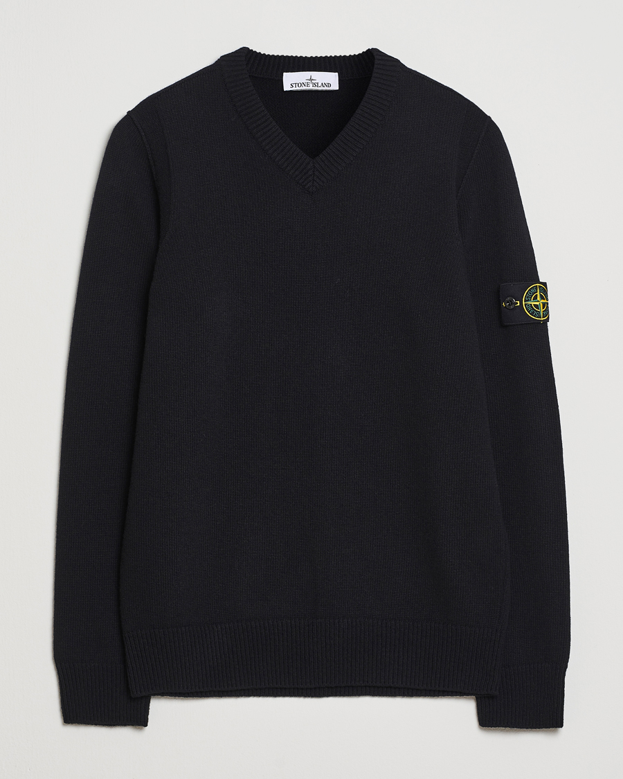 Mies | Puserot | Stone Island | Knitted Lambswool V-Neck Black