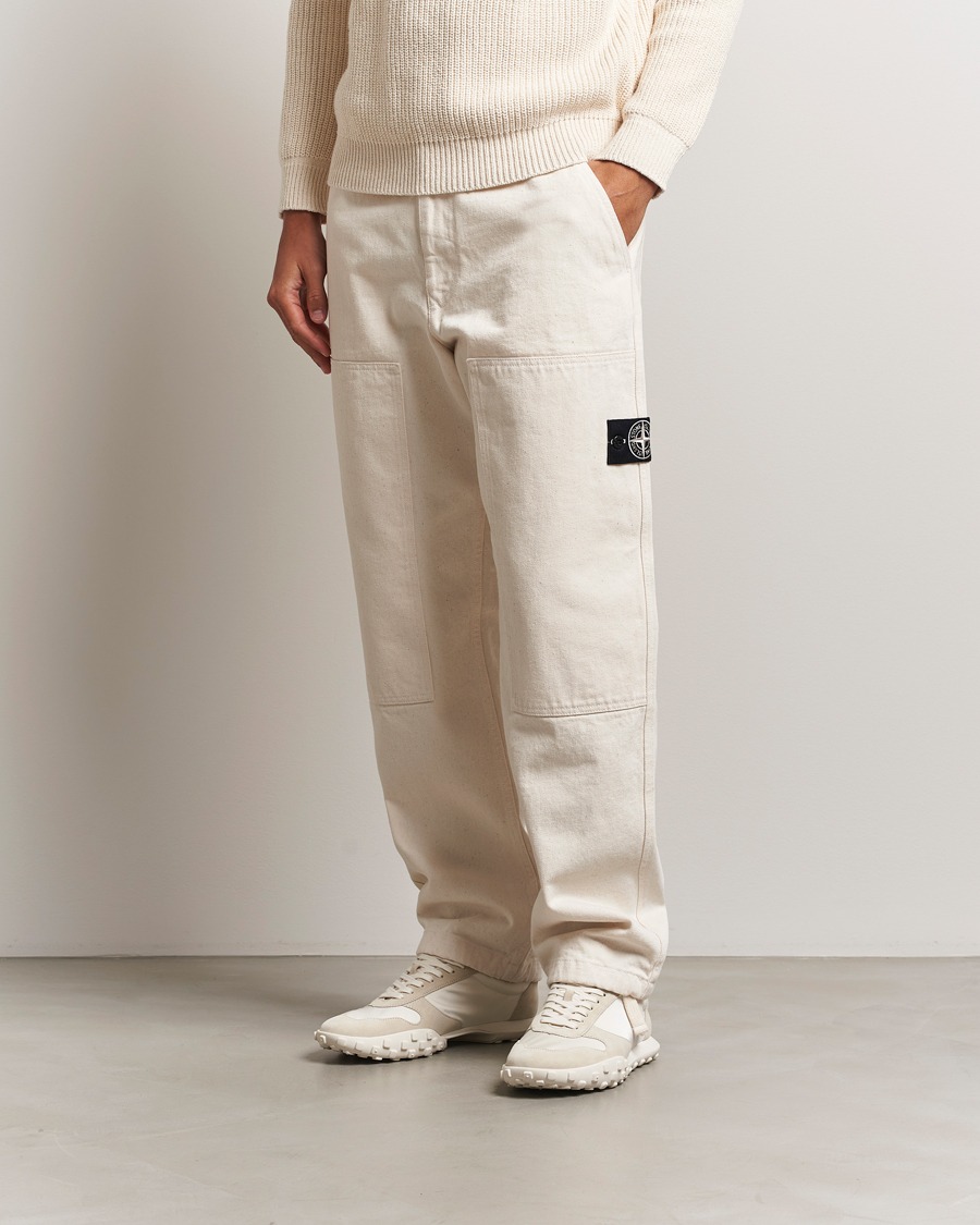 Mies | Housut | Stone Island | RAW Washed Cotton Gabardine Trousers Ivory