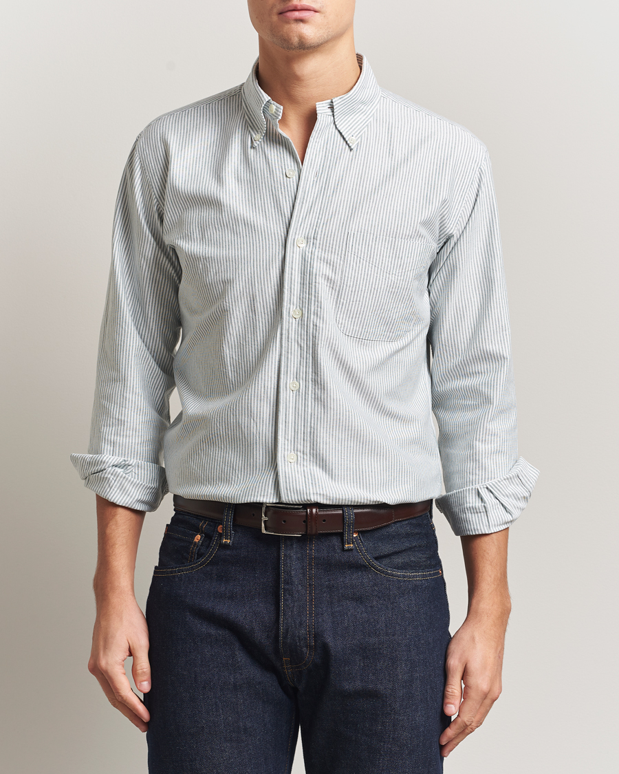 Mies | Kauluspaidat | Kamakura Shirts | Vintage Ivy Oxford Button Down Shirt Green Stripe