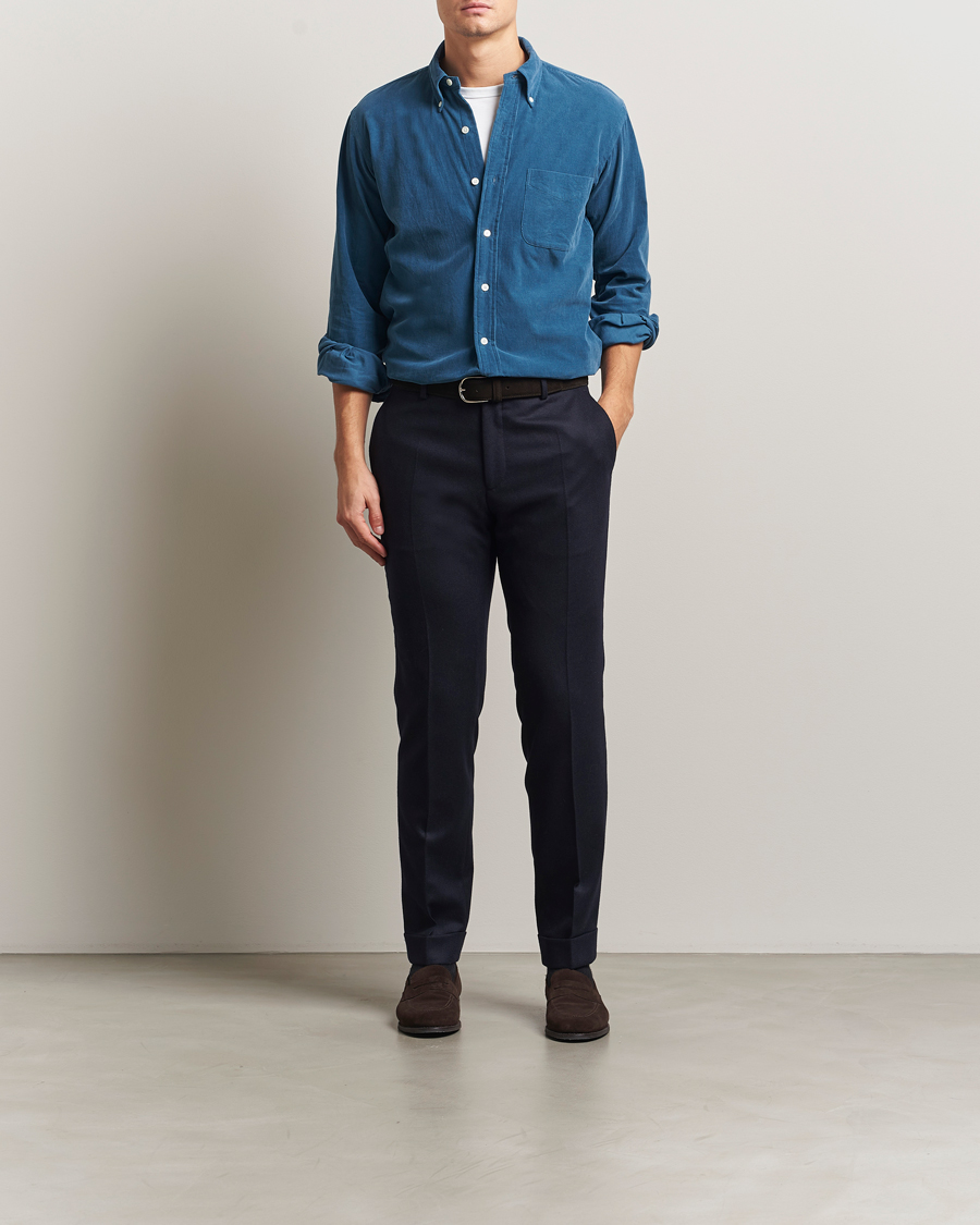 Mies | Kauluspaidat | Kamakura Shirts | Vintage Ivy Needle Cord Shirt Smoke Blue
