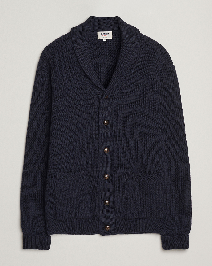 Mies | Puserot | Kamakura Shirts | McQueen Shawl Collar Cardigan Navy