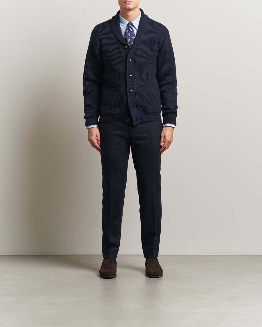 Mies | Puserot | Kamakura Shirts | McQueen Shawl Collar Cardigan Navy