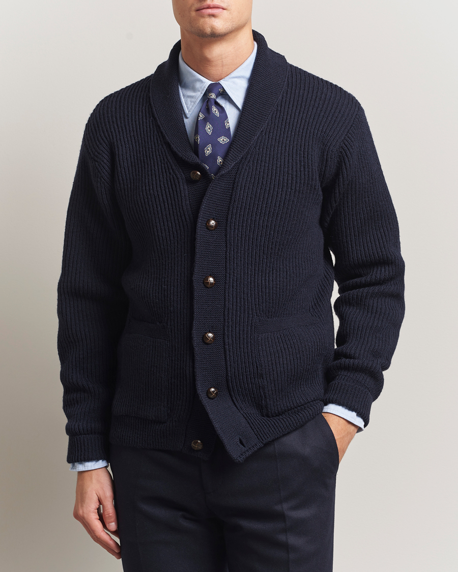 Mies | Puserot | Kamakura Shirts | McQueen Shawl Collar Cardigan Navy