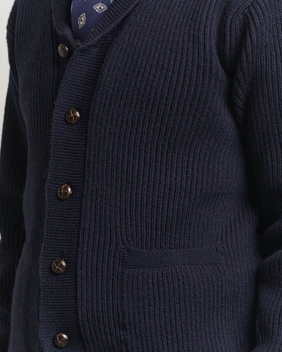 Mies | Puserot | Kamakura Shirts | McQueen Shawl Collar Cardigan Navy