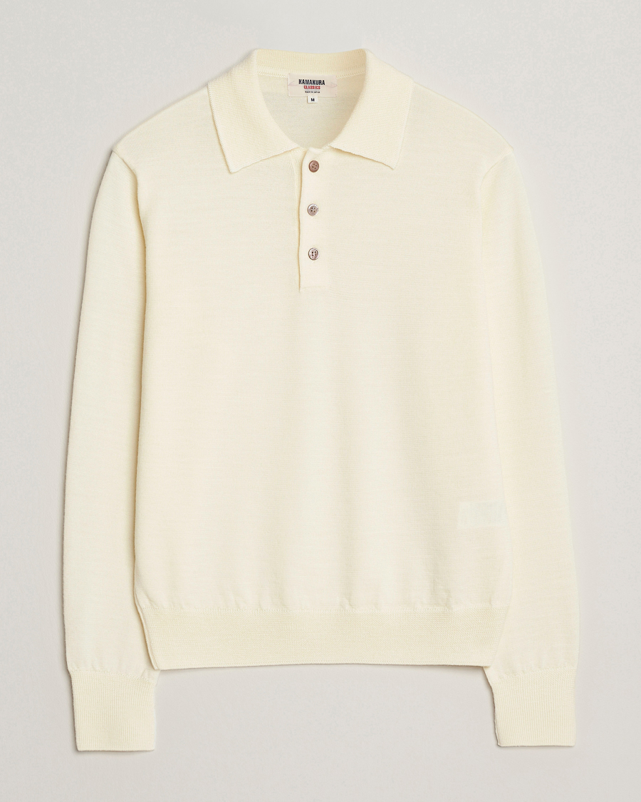Mies | Puserot | Kamakura Shirts | Long Sleeve Knitted Polo Off White