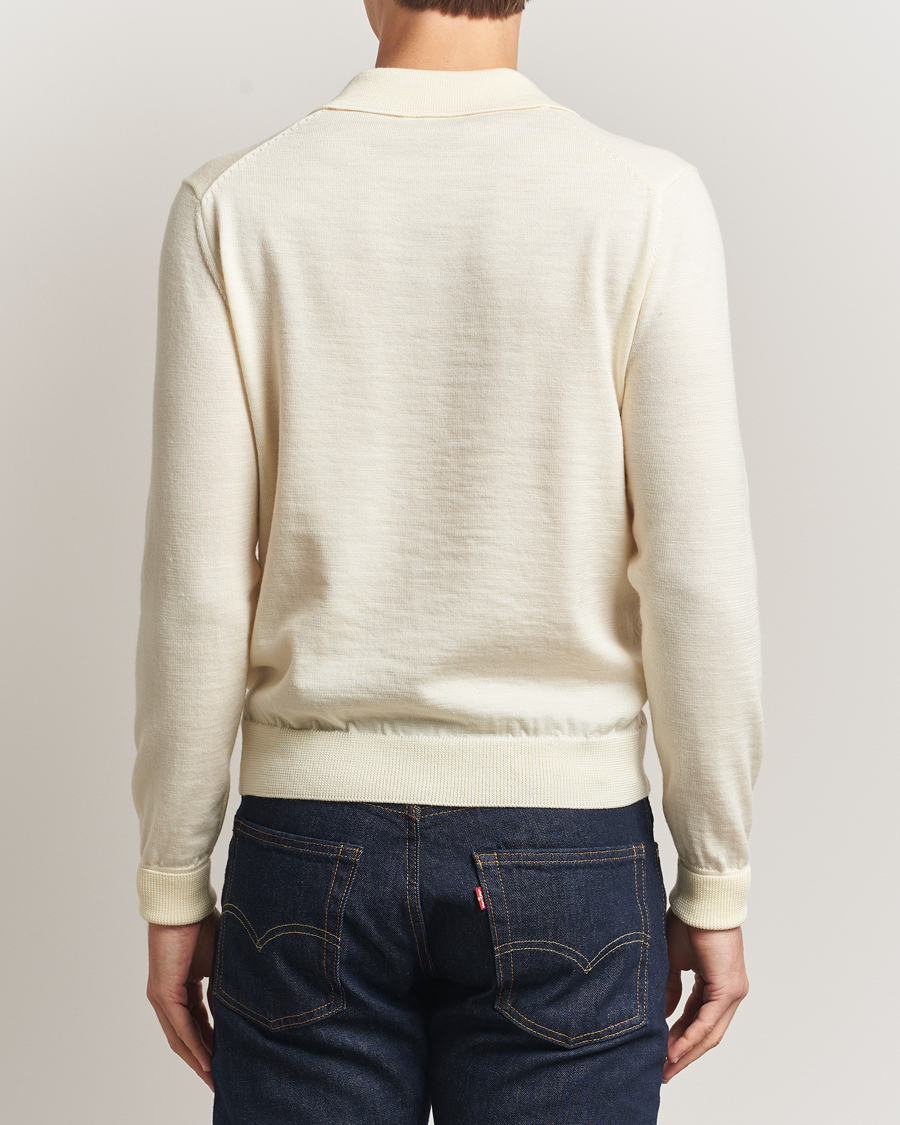 Mies | Puserot | Kamakura Shirts | Long Sleeve Knitted Polo Off White