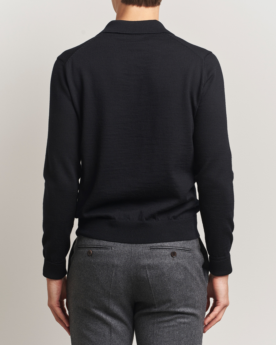 Mies | Puserot | Kamakura Shirts | Long Sleeve Knitted Polo Black