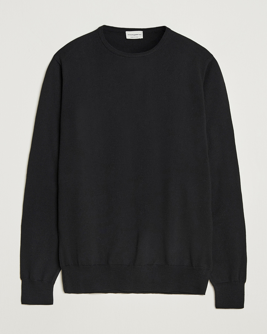 Mies | Puserot | Morgano | Extra Fine Merino Wool Crewneck Black