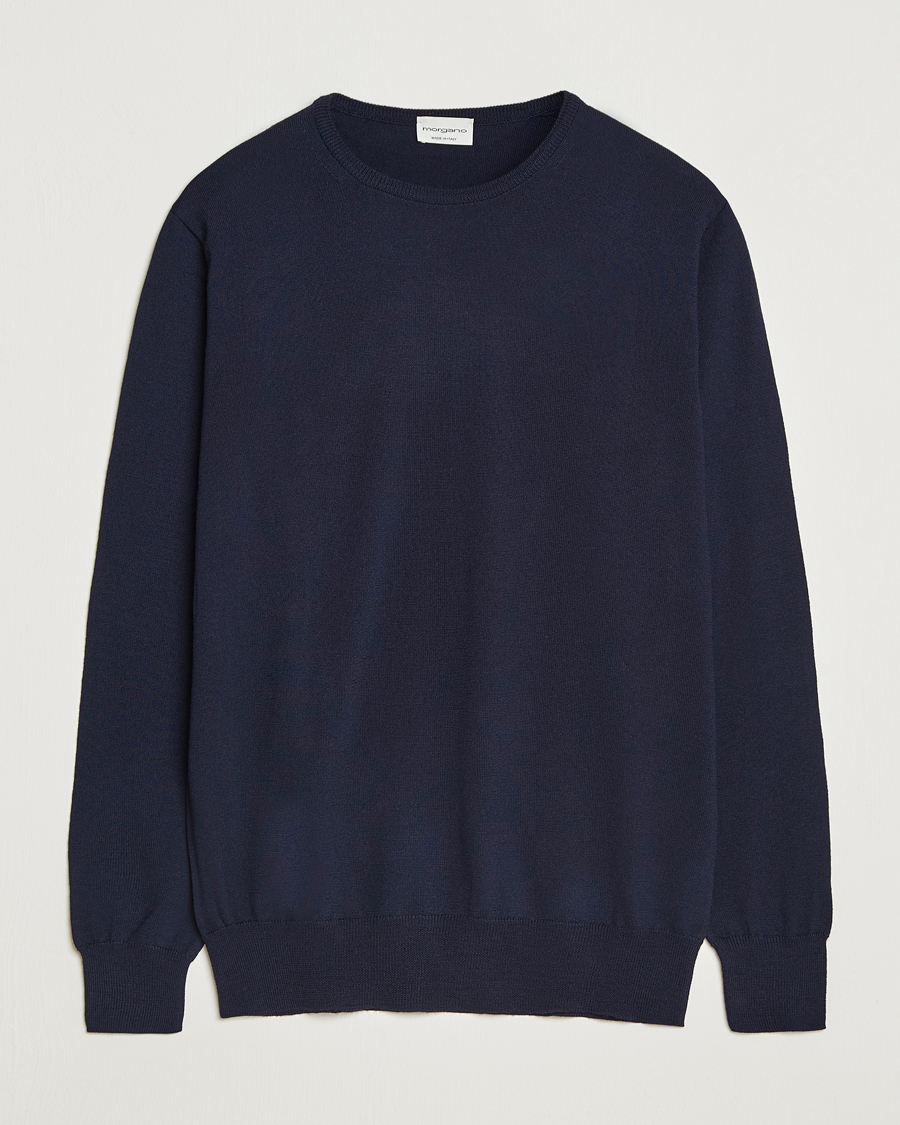 Mies | Puserot | Morgano | Extra Fine Merino Wool Crewneck Navy