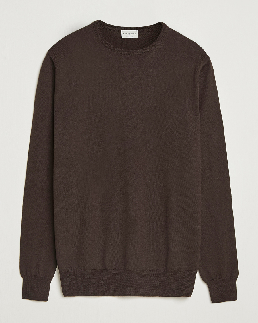 Mies | Puserot | Morgano | Extra Fine Merino Wool Crewneck Dark Brown