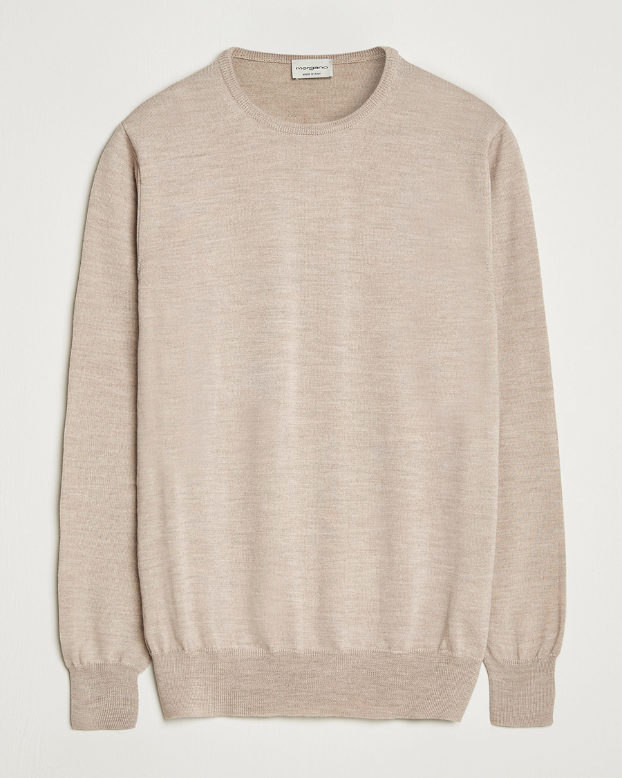 Mies | Puserot | Morgano | Extra Fine Merino Wool Crewneck Beige