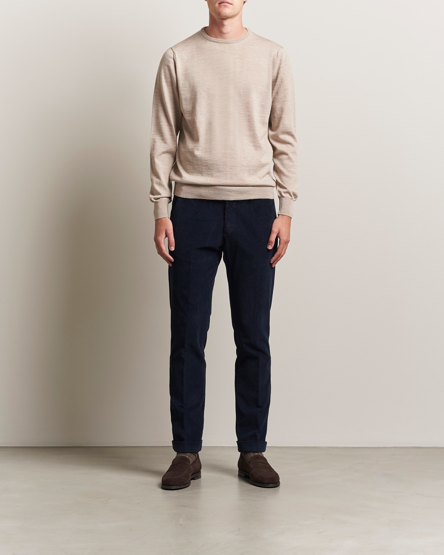 Mies | Puserot | Morgano | Extra Fine Merino Wool Crewneck Beige