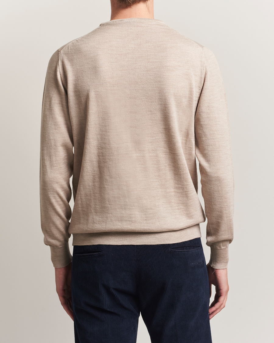 Mies | Puserot | Morgano | Extra Fine Merino Wool Crewneck Beige
