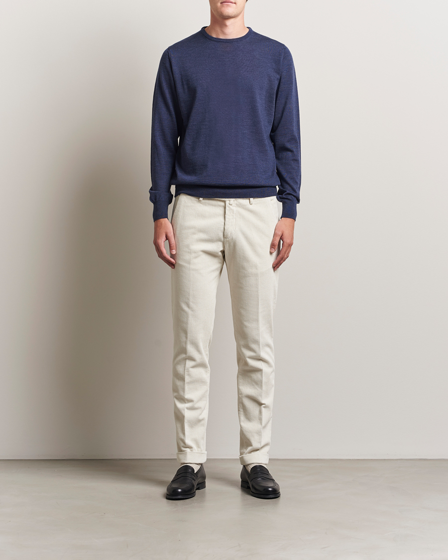 Mies | Puserot | Morgano | Extra Fine Merino Wool Crewneck Mid Blue