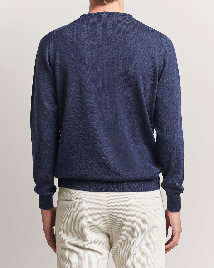 Mies | Puserot | Morgano | Extra Fine Merino Wool Crewneck Mid Blue