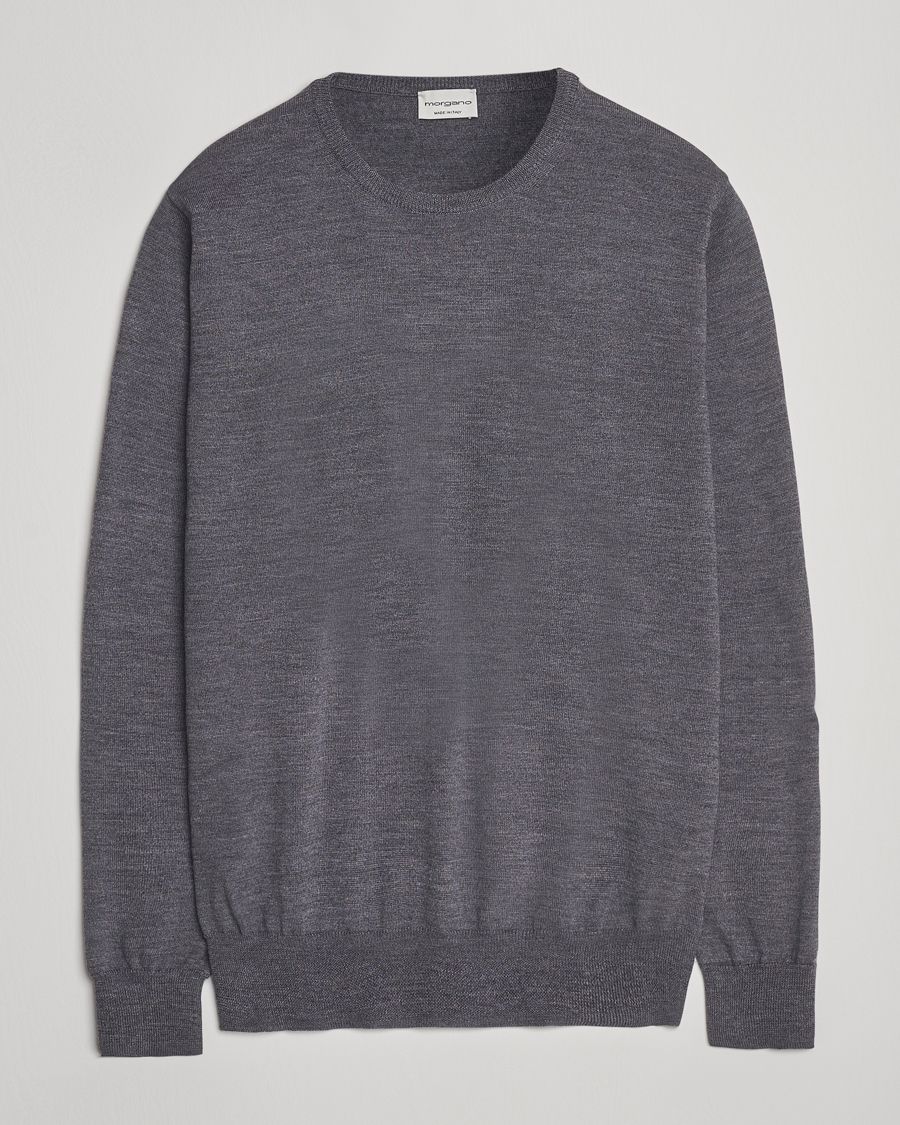 Mies | Puserot | Morgano | Extra Fine Merino Wool Crewneck Mid Grey