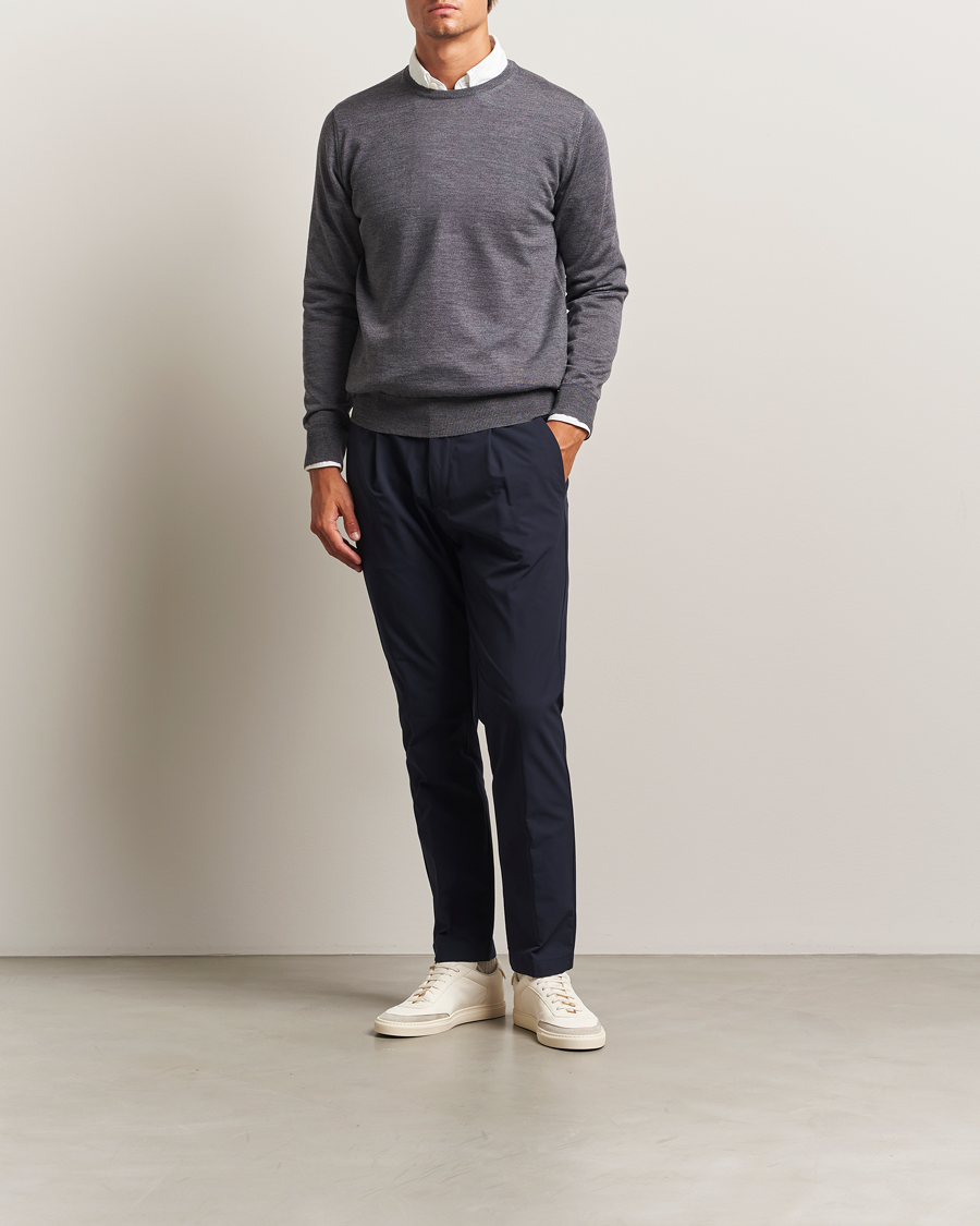 Mies | Puserot | Morgano | Extra Fine Merino Wool Crewneck Mid Grey