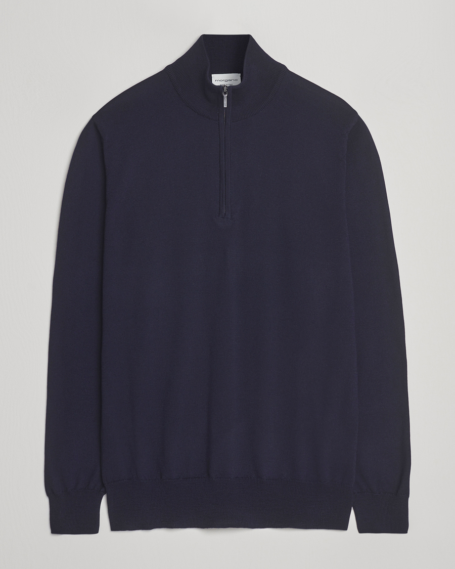 Mies | Puserot | Morgano | Extra Fine Merino Wool Half-Zip Navy