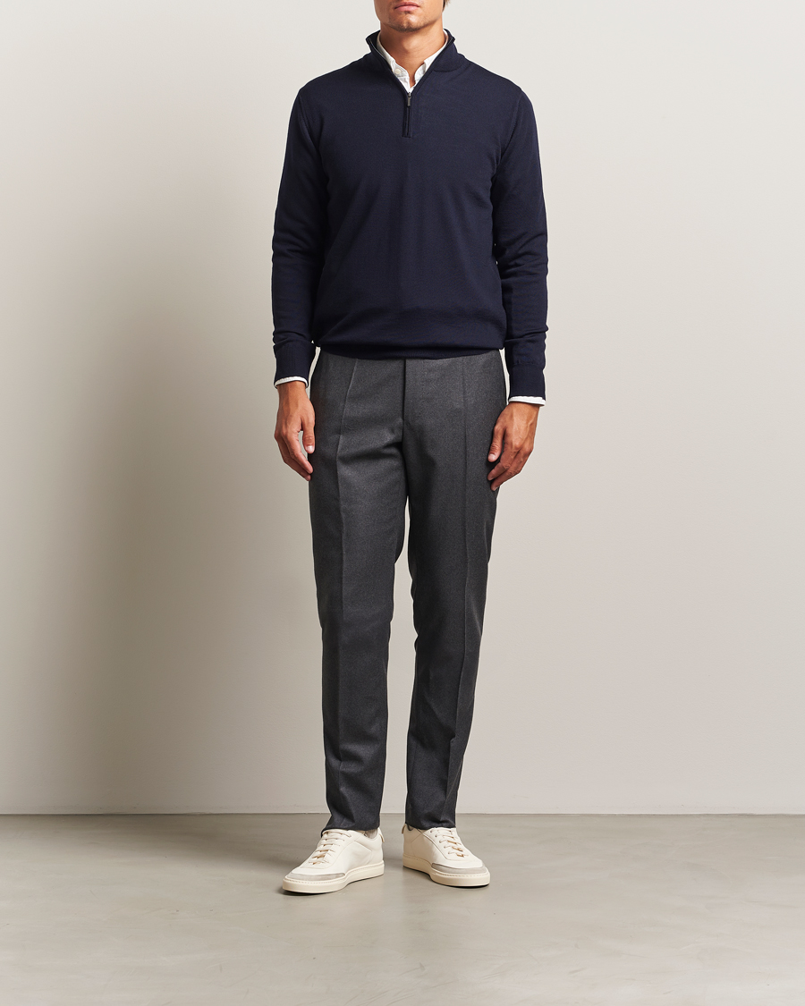 Mies | Puserot | Morgano | Extra Fine Merino Wool Half-Zip Navy