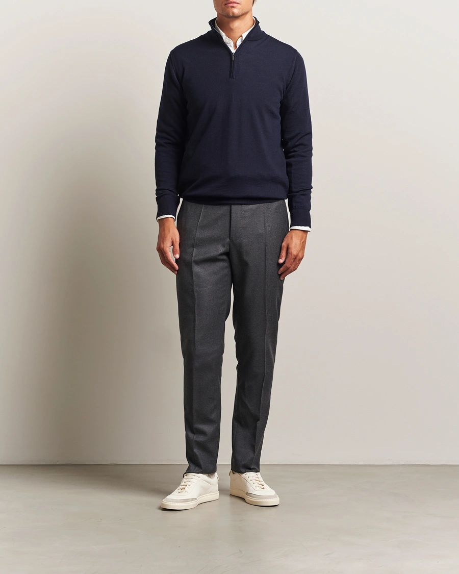 Mies | Puserot | Morgano | Extra Fine Merino Wool Half-Zip Navy