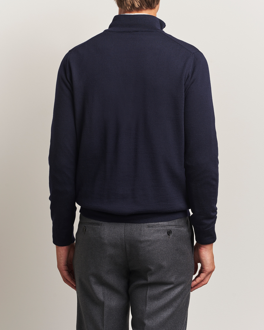 Mies | Puserot | Morgano | Extra Fine Merino Wool Half-Zip Navy