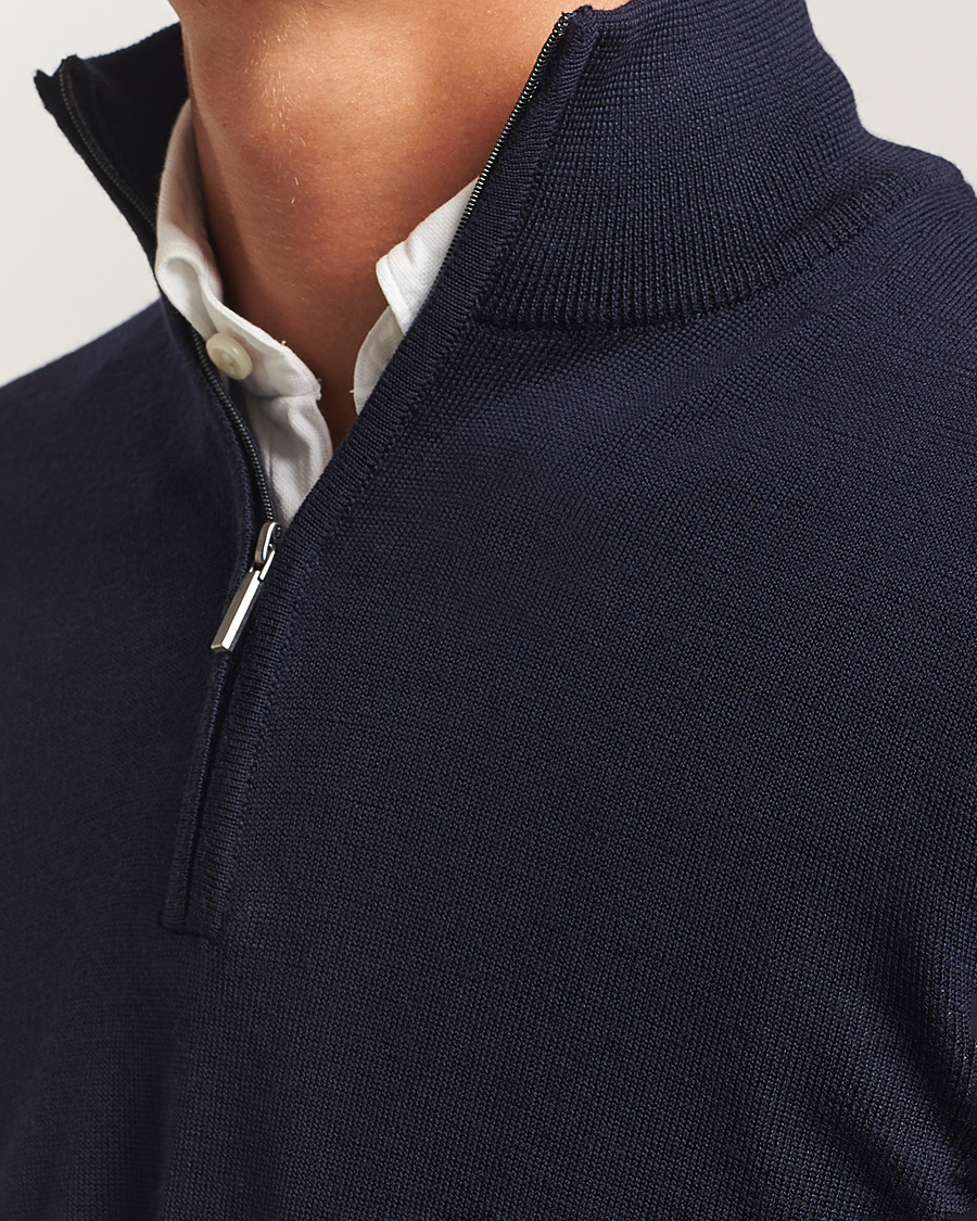 Mies | Puserot | Morgano | Extra Fine Merino Wool Half-Zip Navy