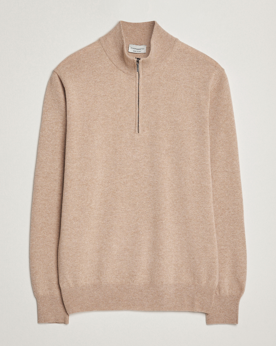 Mies | Puserot | Morgano | Wool/Cashmere Half-Zip Beige