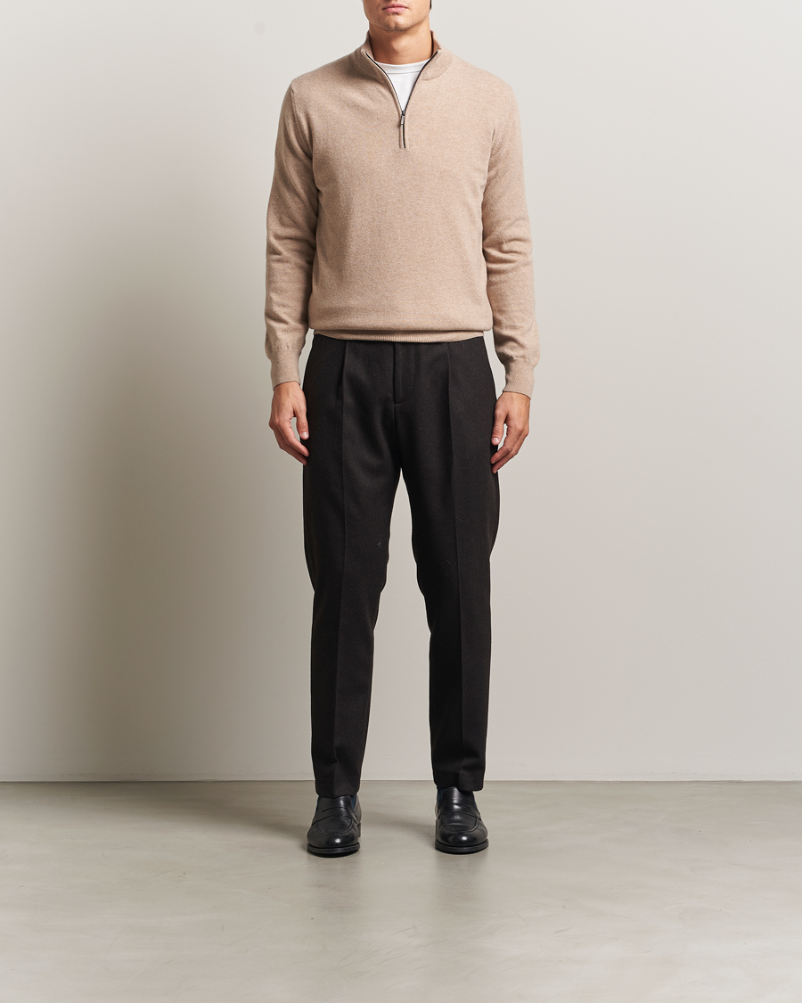 Mies | Puserot | Morgano | Wool/Cashmere Half-Zip Beige