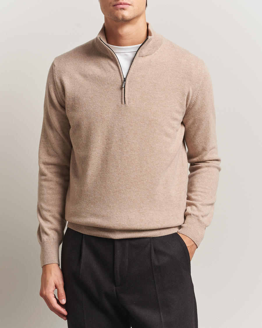 Mies | Puserot | Morgano | Wool/Cashmere Half-Zip Beige
