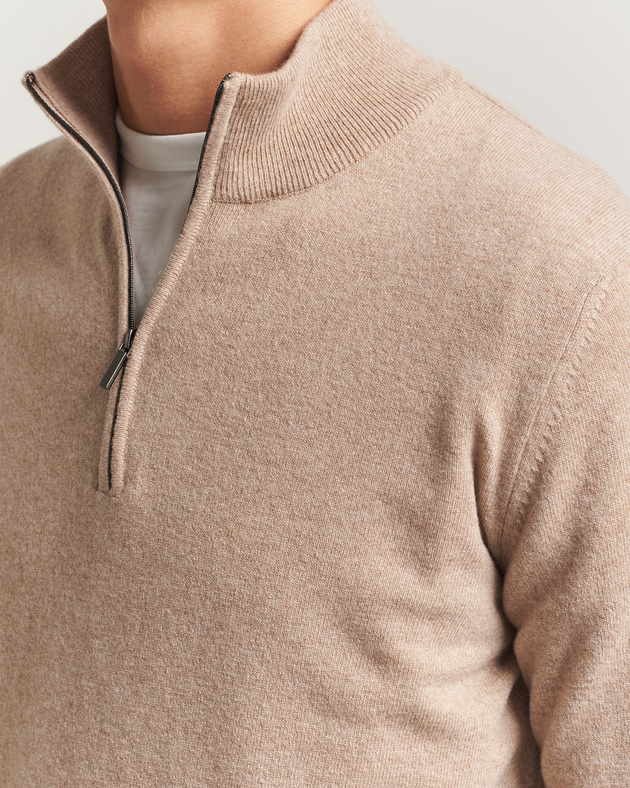 Mies | Puserot | Morgano | Wool/Cashmere Half-Zip Beige