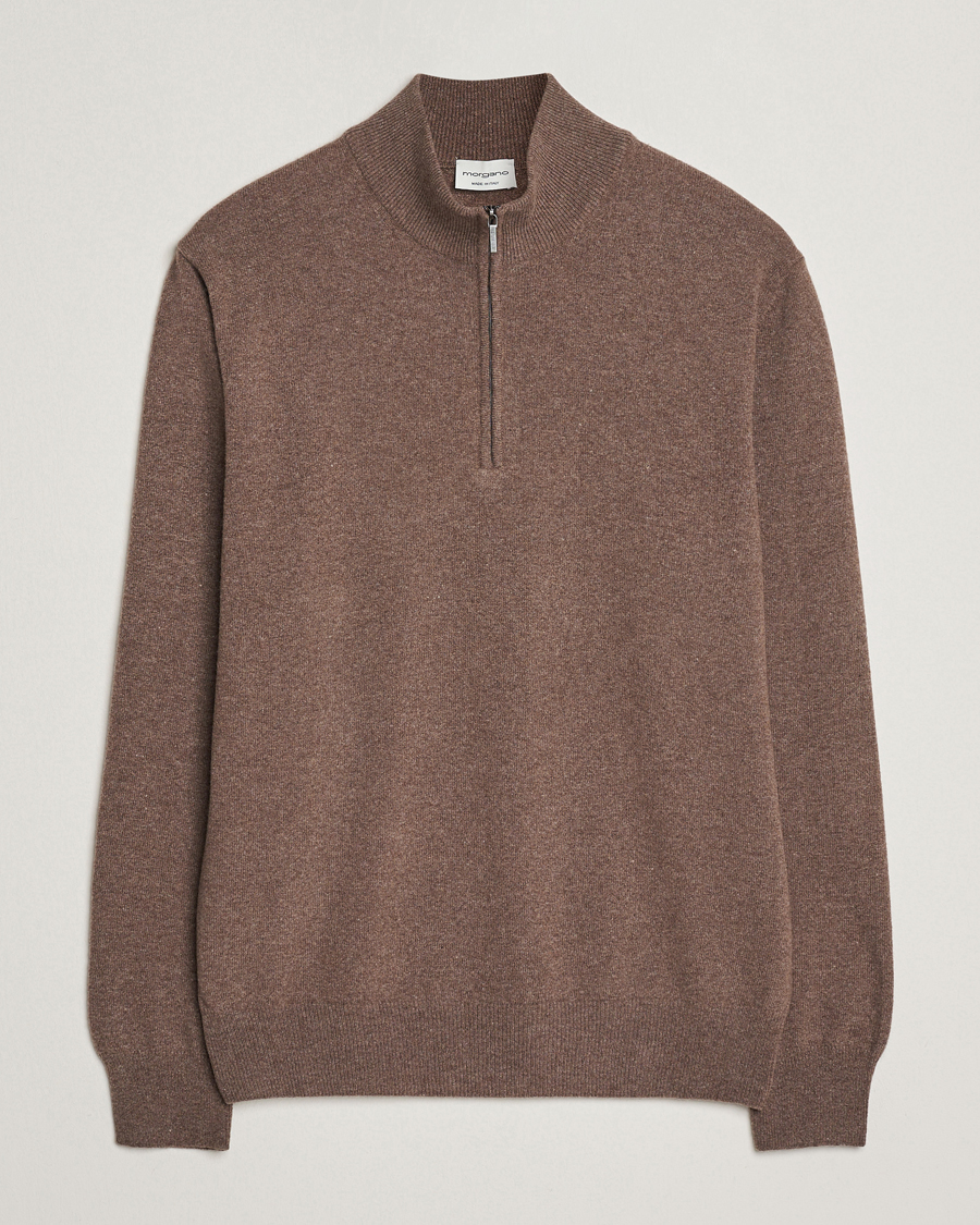 Mies | Puserot | Morgano | Wool/Cashmere Half-Zip Brown