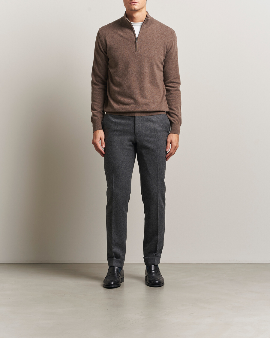 Mies | Puserot | Morgano | Wool/Cashmere Half-Zip Brown
