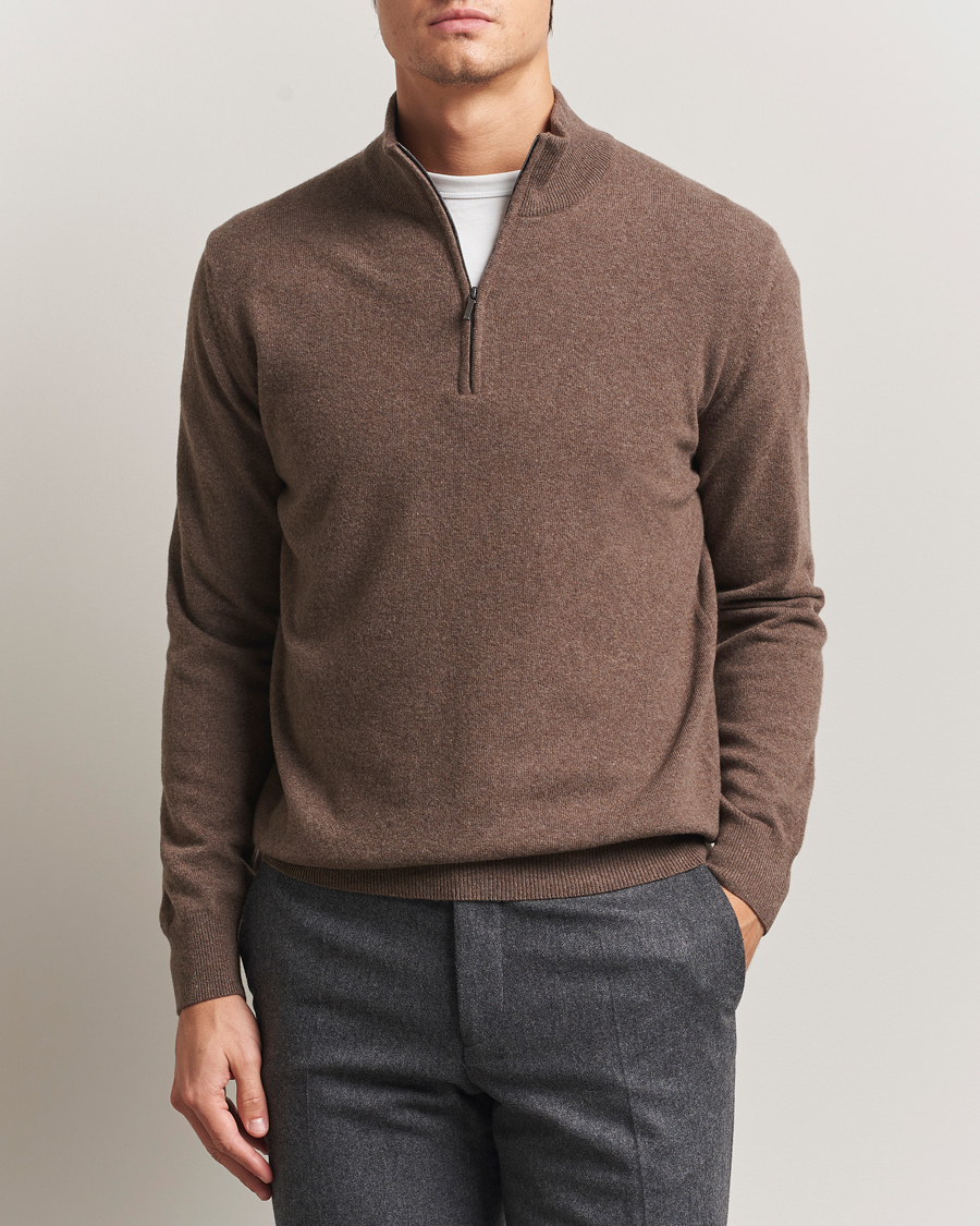 Mies | Puserot | Morgano | Wool/Cashmere Half-Zip Brown