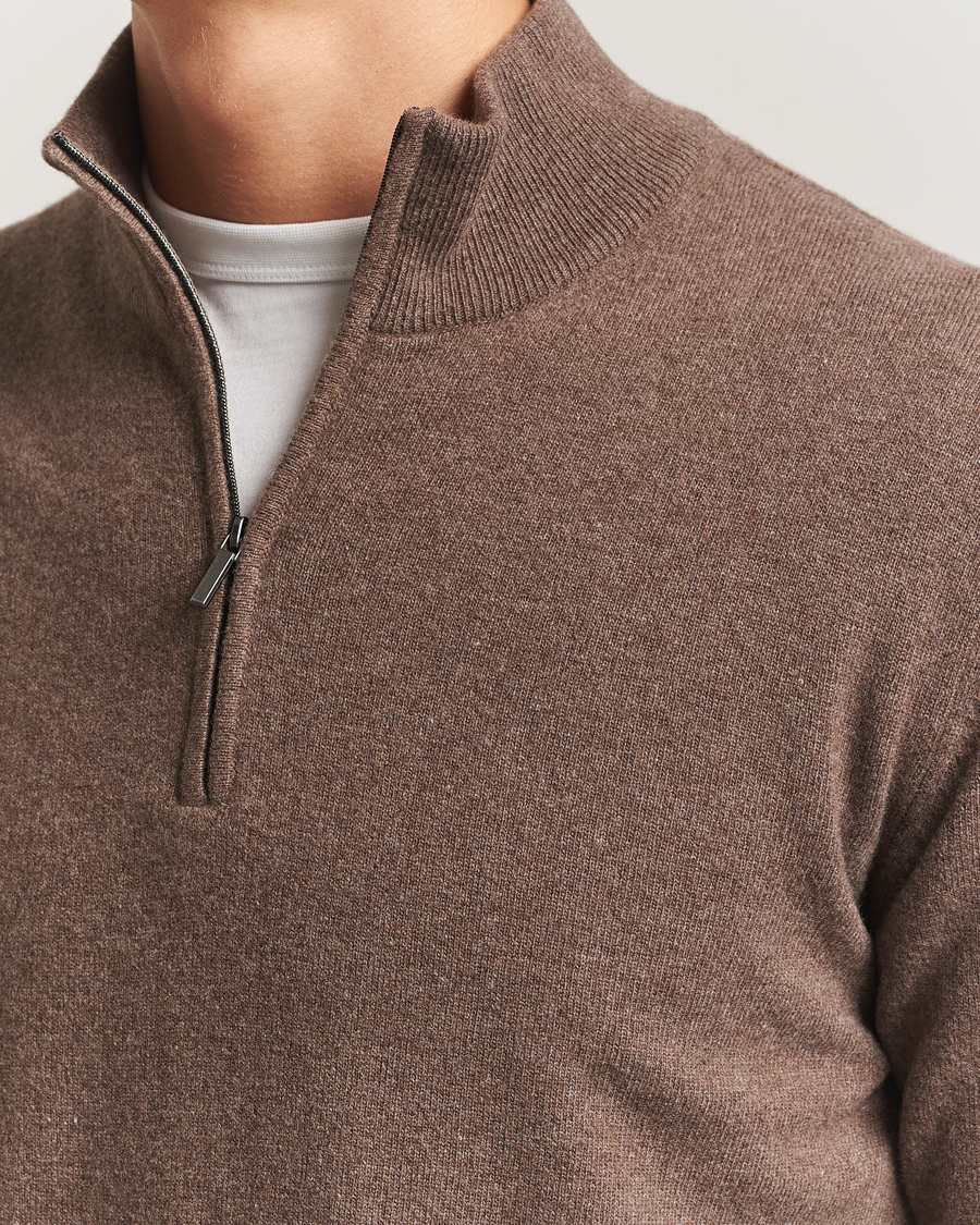 Mies | Puserot | Morgano | Wool/Cashmere Half-Zip Brown