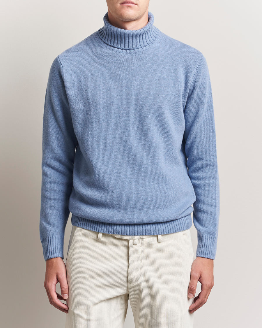 Mies | Puserot | Morgano | Wool/Cashmere Heavy Knit Rollneck Light Blue