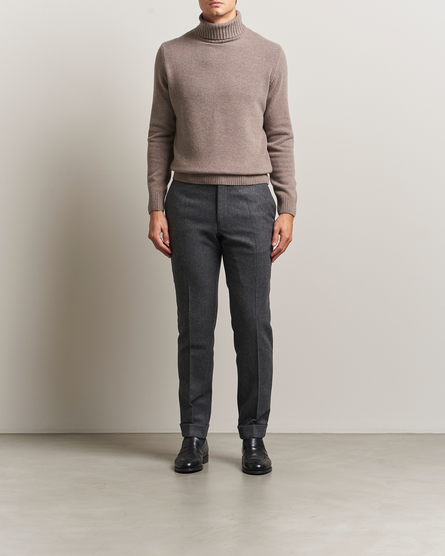 Mies | Puserot | Morgano | Wool/Cashmere Heavy Knit Rollneck Light Brown