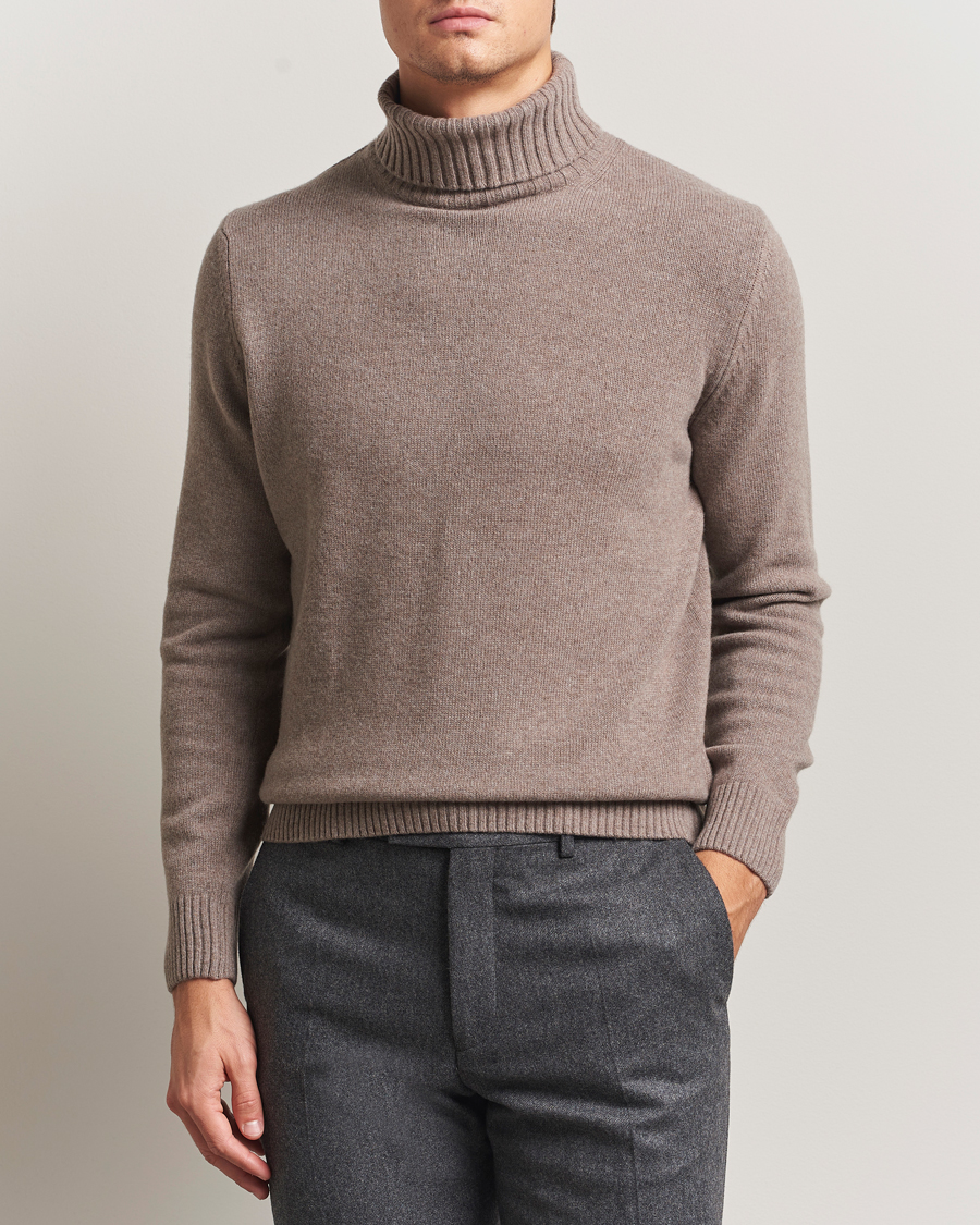 Mies | Puserot | Morgano | Wool/Cashmere Heavy Knit Rollneck Light Brown
