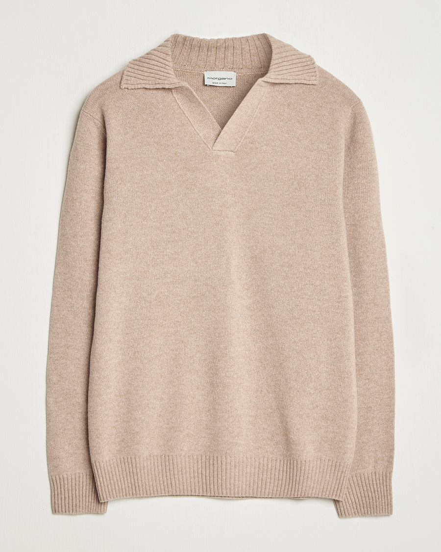 Mies | Puserot | Morgano | Wool/Cashmere Heavy Knit Polo Beige