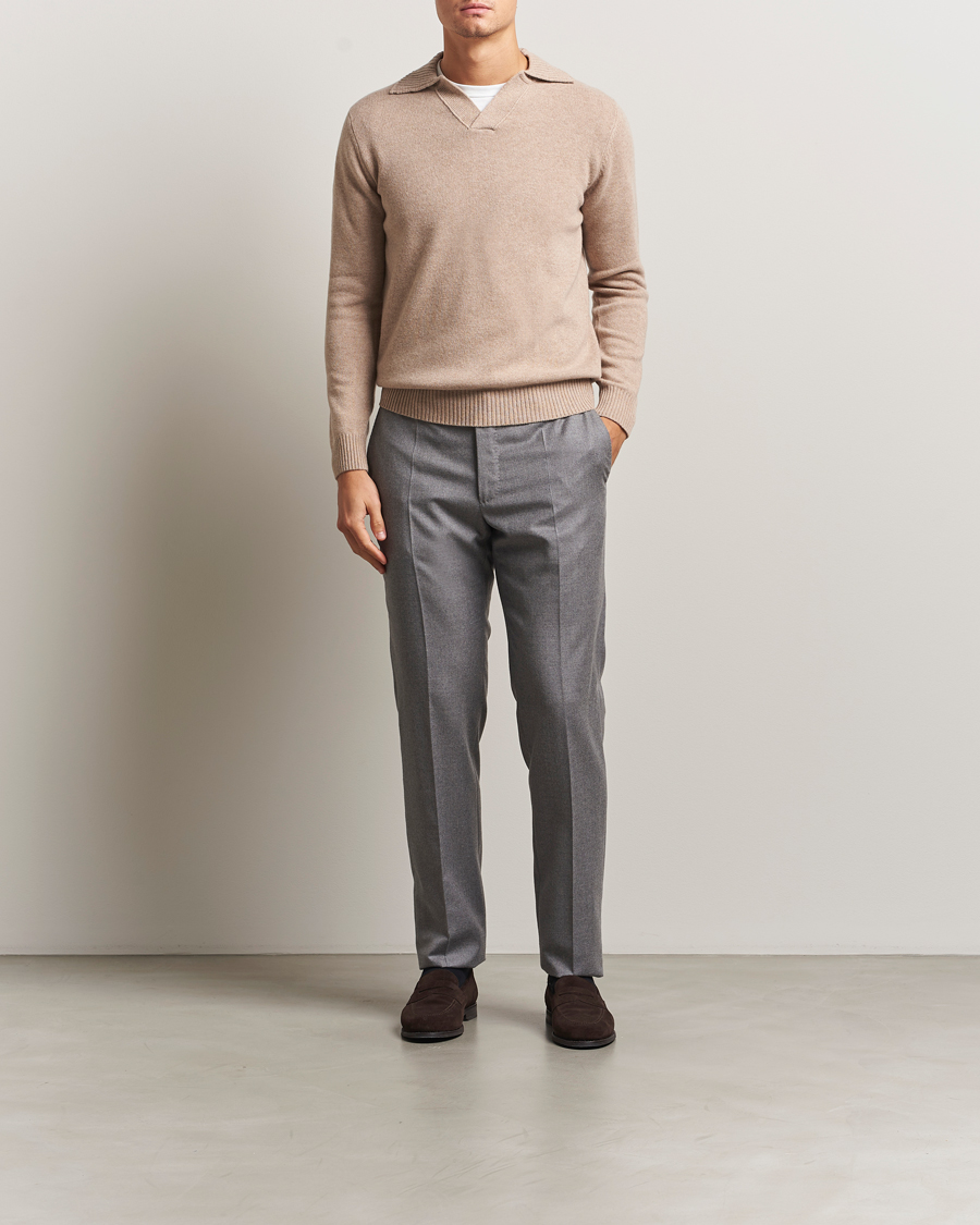 Mies | Puserot | Morgano | Wool/Cashmere Heavy Knit Polo Beige