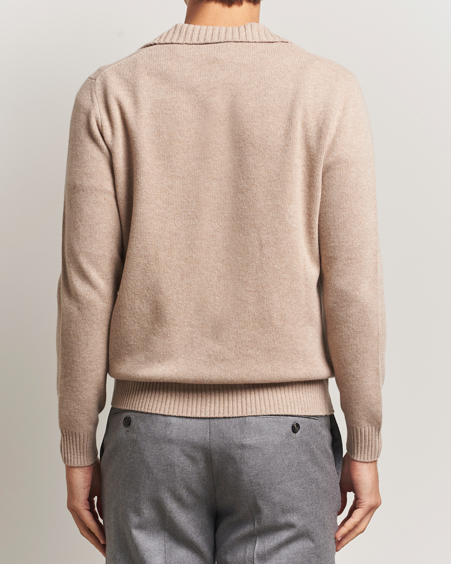 Mies | Puserot | Morgano | Wool/Cashmere Heavy Knit Polo Beige