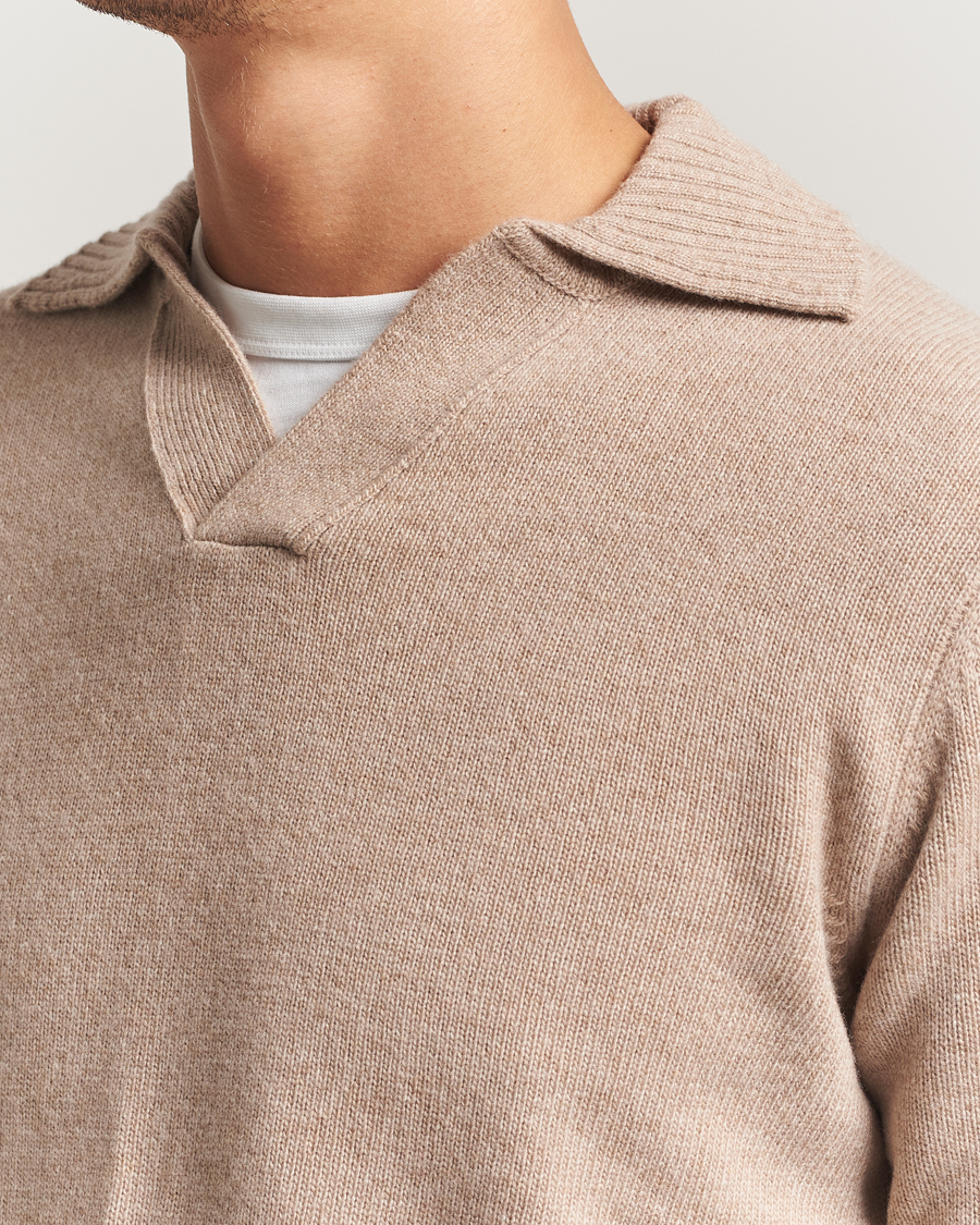 Mies | Puserot | Morgano | Wool/Cashmere Heavy Knit Polo Beige